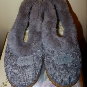 Ugg Australia Gray Cable Knit Fur Slippers Womens Size 8